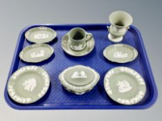 A collection of green Wedgwood Jasperware