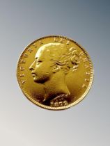 A very good example of an 1872 Melbourne mint full gold sovereign