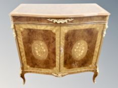 A Period Cabinets Ltd burr walnut, kingwood and satinwood veneered serpentine front cabinet,
