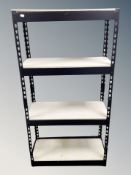 A four tier adjustable storage shelf,