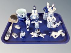 A group of Soviet blue and white porcelain ornaments,