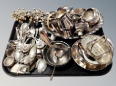 A quantity of silver plated items, flatware, set of six tea light holders,