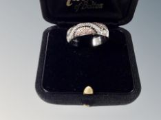 A silver stone set ring
