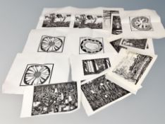 A group of approximately twenty-four un-framed continental monochrome lithographs,
