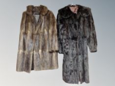 Two 3/4 length brown mink fur coats