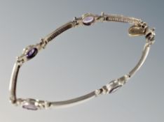 A silver amethyst bracelet