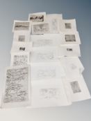 A group of approximately seventeen un-framed continental monochrome lithographs