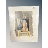 Danish School : Violin on chair, watercolour,