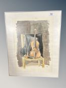 Danish School : Violin on chair, watercolour,