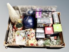 A box of Christmas decorations,