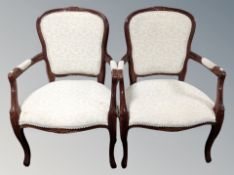 A pair of French style open salon chairs in floral upholstery