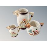 A graduated set of three fox hunting theme jugs,