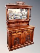 A late Victorian walnut mirror backed sideboard,