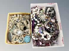 Two boxes of costume jewellery, chunky ring, pendant,