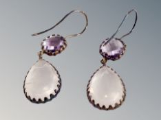 A pair of silver rose quartz earrings