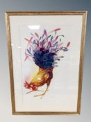 A decorative gilt framed print depicting a rooster,