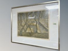 Danish School : Wooded landscape, lithographic print, indistinctly signed, dated 1977,
