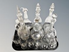 A group of six Scandinavian glass decanters and a quantity of dinking glasses