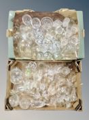 Two boxes of 20th century glass ware, various decanter,