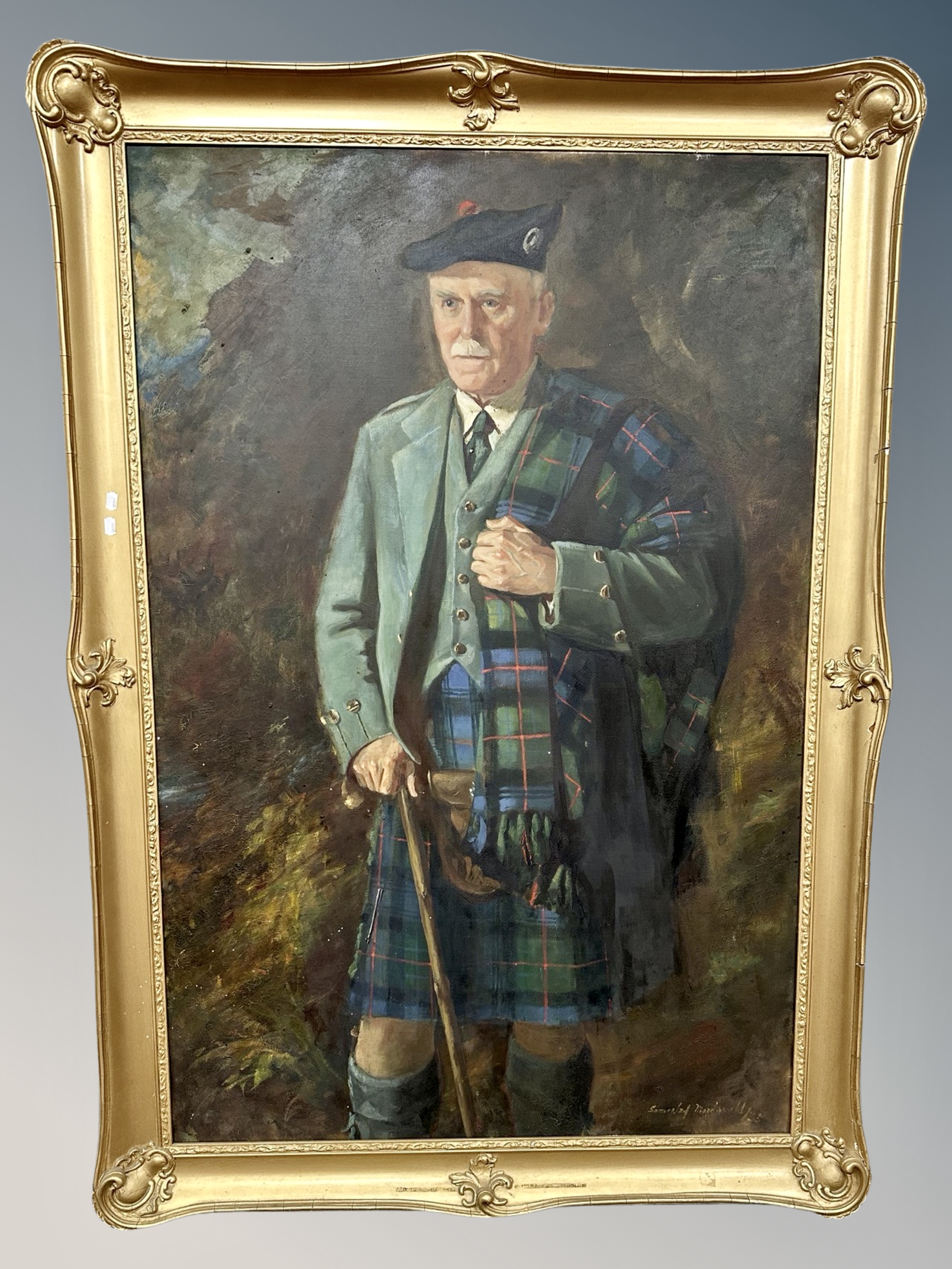 S MacDonald (Scottish) : Full-length portrait of a gentleman wearing Highland attire, oil on canvas, - Image 2 of 2