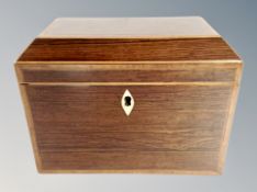 A 19th century rosewood and satinwood inlaid two-division tea caddy,