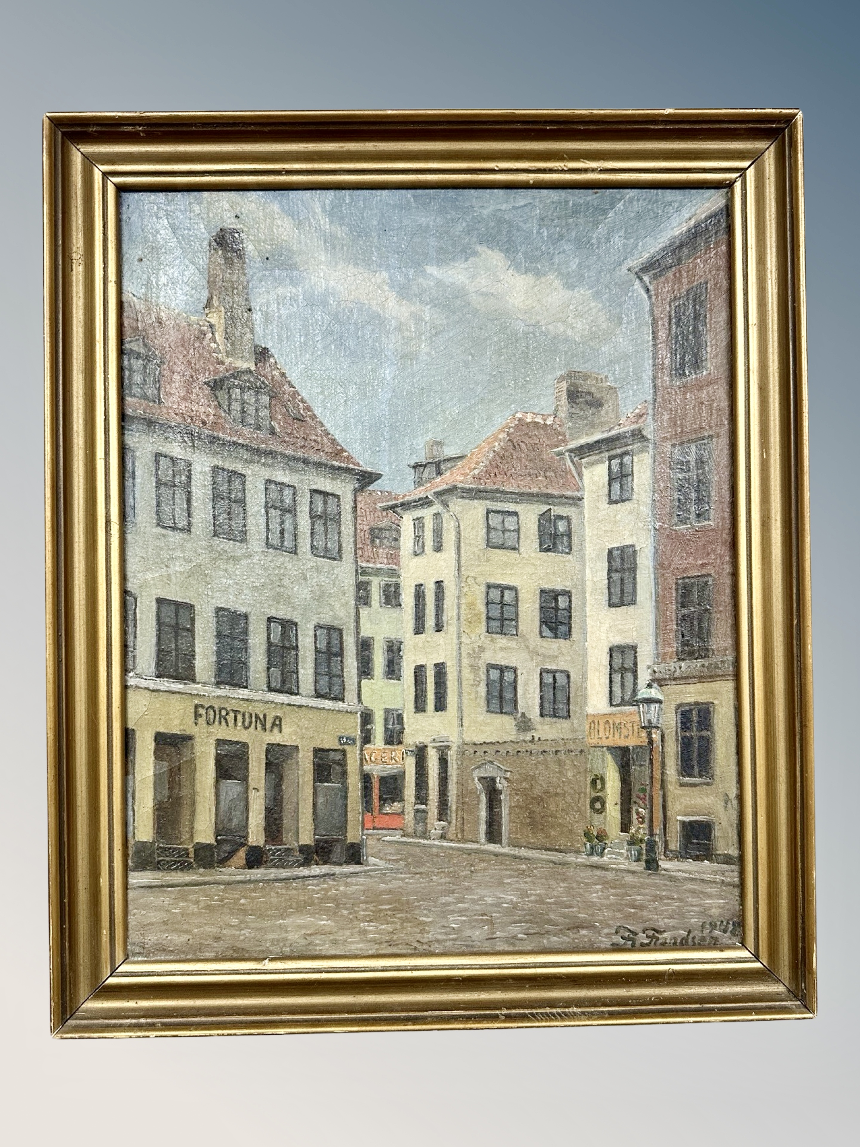 Danish school, oil on canvas, study of buildings,