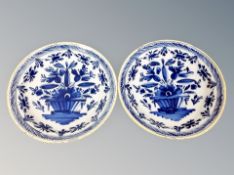 A pair of Delft tin glazed blue and white chargers,