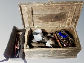 A 19th century joiner's tool box and contents,