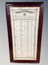 A framed Newcastle upon Tyne Great War Roll of Honour,