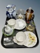 A tray of two Royal Standard tea cups and sandwich plate pairs, Welsh glass paperweight,