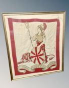 An antique God Save the Queen banner in gilt frame,