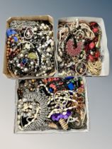 Three small boxes of costume jewellery,