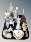 A group of ceramics, Lladro figure, Nao boy, Pendelfin, onyx carving,