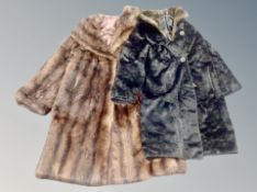 A lady's brown mink 3/4 length fur coat and a further synthetic coat