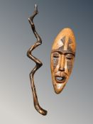 An African carved wooden wall mask,