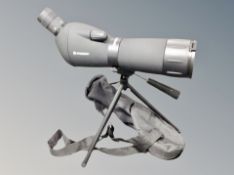 A Bresser 20-60x60 spotting scope on tripod in carry bag