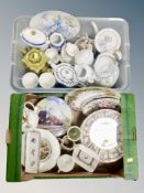 Two boxes of Japanese export tea china, calendar plates, collector's plates depicting locomotives,