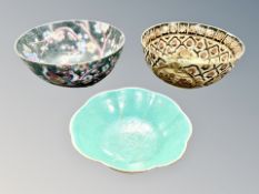 Three Oriental earthenware bowls,
