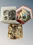 Three small boxes of costume jewellery,
