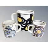 Three Royal Copenhagen Faience mugs, tallest 11.