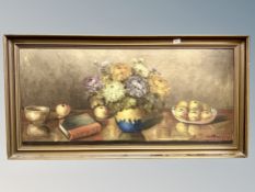 Danish school, oil on canvas, still life fruit with flowers,