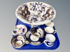 A late Victorian Imari fruit bowl and other similar wares, coffee cans,