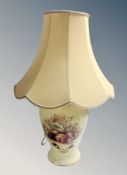 An Anysley Orchard gold ceramic table lamp with shade,