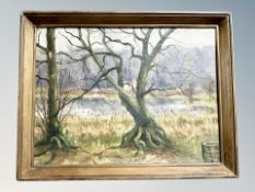 V Wesler : trees by a pond, oil on canvas,