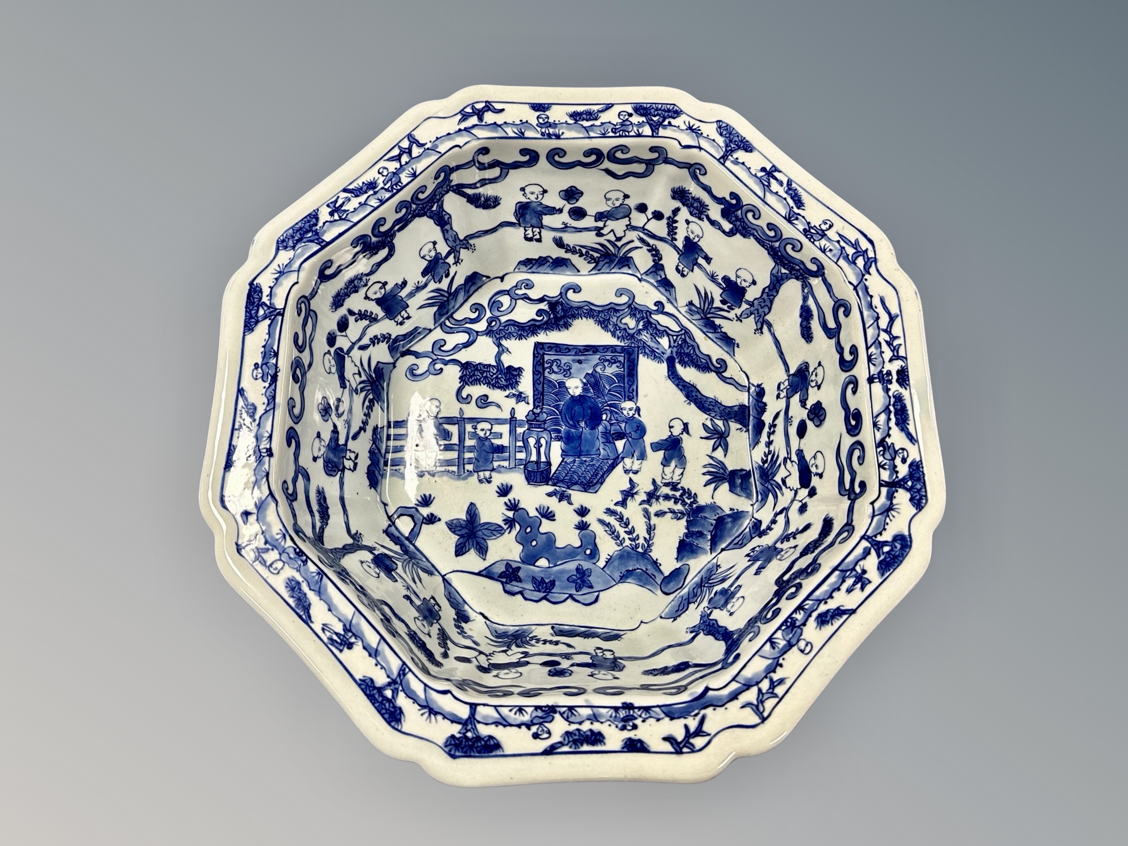 A 20th century Chinese blue and white porcelain wash bowl,