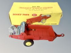 Dinky Toys - Massey Harris Manure spreader 321, Land-Rover Trailer 341 and Harvest Trailer 320,