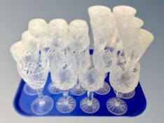 A set of six cut crystal wine glasses,