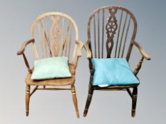 Two wheel backed armchairs