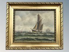 Danish school, oil on canvas, tall ships at sea,