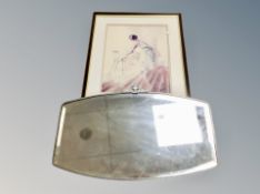 An Art Deco chrome framed mirror and a print "The Dancer" after Terry Donnelly